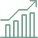 an icon of a chart with arrow pointing up to show growth